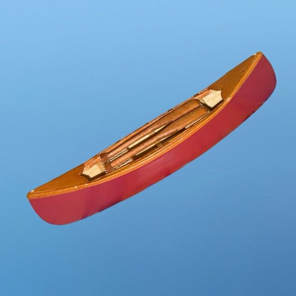 Dept 56 1999 Village Accessories Wooden Canoe with Paddles (Red Bottom) - Picture 9 of 9
